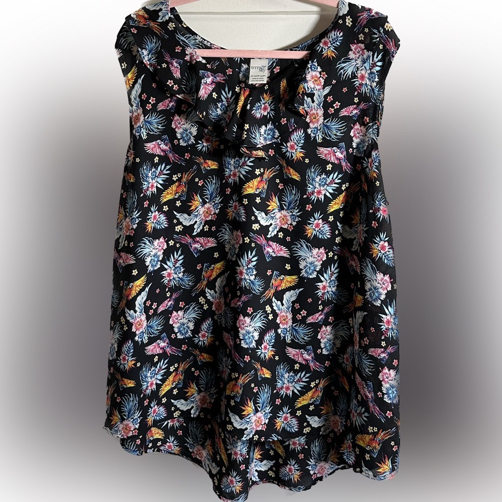 NWOT Terra&Sky Tropical Floral Parrot 🦜 Palm Tree Sleeveless Plus Size
